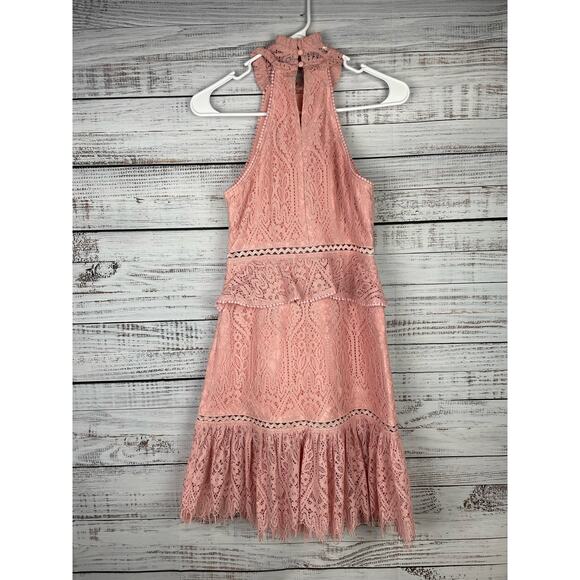 Foxiedox Pink Lace Dress Small High Neck Retro Pinup Boho Fairy Whimsical Formal - Picture 15 of 15